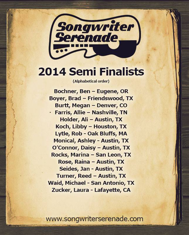 Songwriter Serenade Semi-Finalists 2014